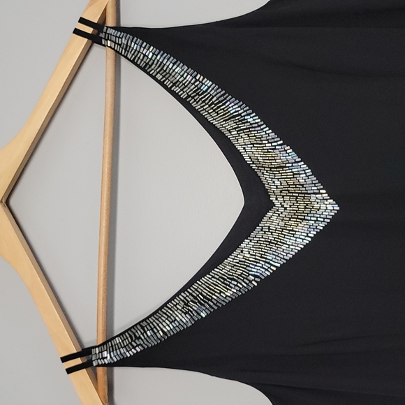 Black Beaded Chiffon Cocktail Dress, Size 10 - Picture 3 of 16